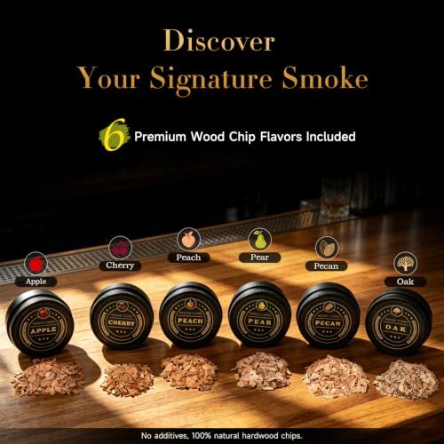 Whiskey Smoker Kit with Torch - 6 Flavors Wood Chips, Ice Ball Mold & Stone Ice Cubes – Complete Cocktail Smoking Set for Bourbon, Old Fashioned, Gifts for Men Dad Husband, Valentine's Day Gifts