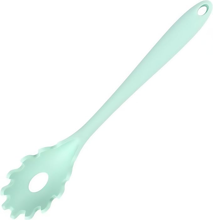Spaghetti Spoon Set with Non-Slip Silicone Teeth, 12-Inch Non-Slip Pasta Spoon, Heat Resistant Kitchen Utensils with Storage Holes, Dishwasher Safe (green)