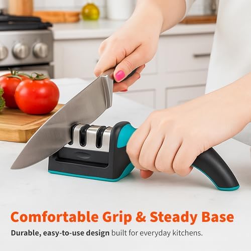 IMUSA Kitchen Knife Sharpener, Manual, Coarse to Fine, Non-Slip Base