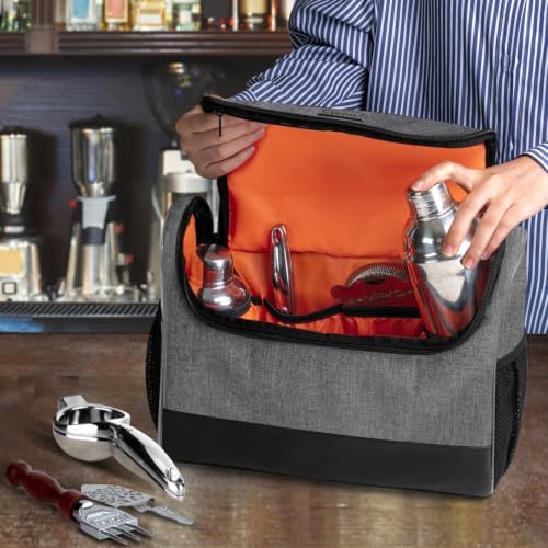 CURMIO Bartender Kits Bag, Portable Travel Case for Bar Tools Set, Gray