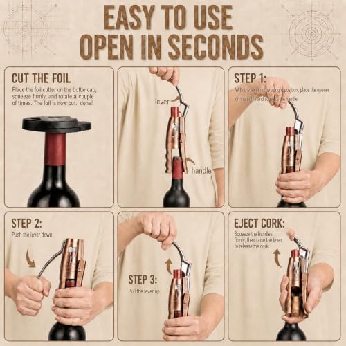 TRAVOCE Manual Lever Wine Opener with Foil Cutter, Bronze Tone