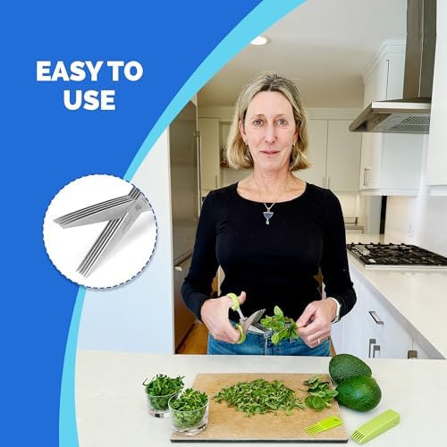 Jenaluca 5-Blade Herb Scissors, Stainless Steel Kitchen Shears, Green