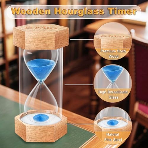 2 Minute Hourglass Sand Timer, Natural Wood Grain Hexagonal Hour Glass Sand Clock 2 Minutes, Reloj De Arena, Large Wooden Sandglass Sand Watçh 2 Min for Rustic Desk Decor, Office, Game, Classroom