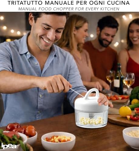 IPEA Manual Multifunctional Onion Chopper - Stainless Steel Blades + Handle - Mini Vegetable Cutter for Cutting and Chopping Garlic, Onions, Vegetables, Herbs