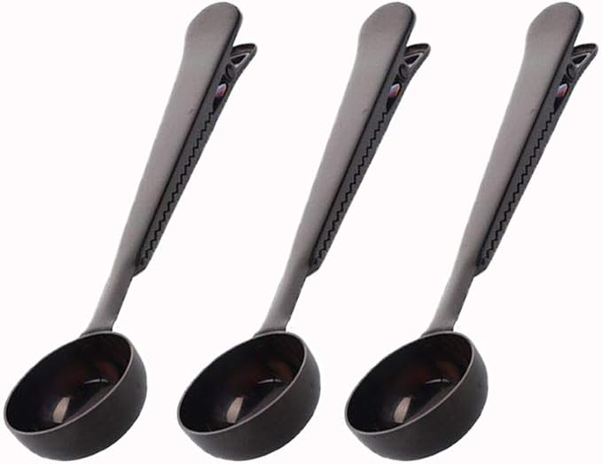 3 PCS Coffee Scoop with Clip Black2 in 1 Stainless Steel 1 tbsp Ground Measuring Spoon with Bag Clip for Coffee Tea