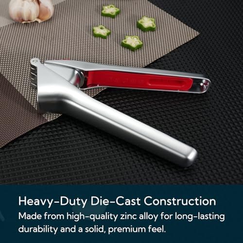 KITCHENDAO Heavy-duty Garlic Press, Built-in Scraper & Cleaning Pusher
