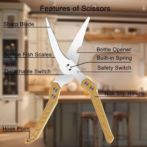 Heavy Duty Kitchen Poultry Shears Professional Food Scissors Gold