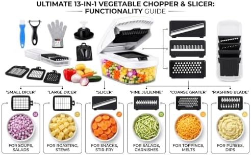 18-in-1 Vegetable Chopper Set, Food Dicer & Mandoline Slicer with Container, Onion Cutter, Stainless Steel Blades, BPA-Free, Dishwasher Safe Kitchen Vegetable Cutter