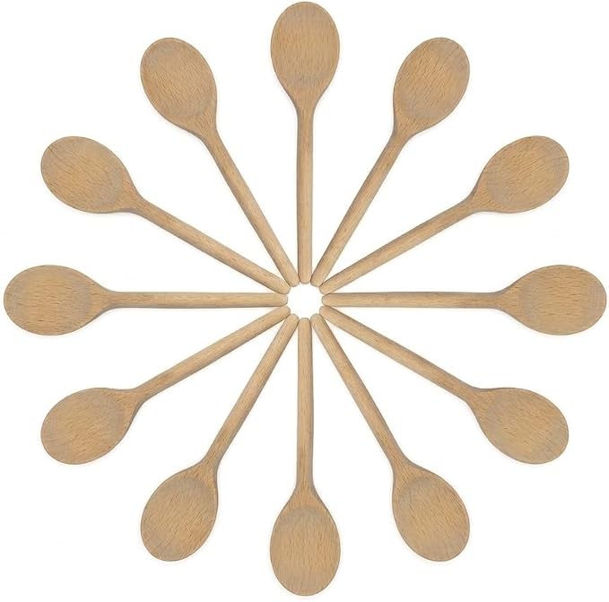 Set of 12 Wooden Spoons (10-Inch) – Natural Beechwood Mixing Spoons for Cooking, Baking & Stirring – Durable 0.45" Thick Handle & 1.9" Wide Head – Scratch-Free Utensils for Nonstick Cookware