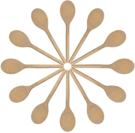 Set of 12 Wooden Spoons (10-Inch) – Natural Beechwood Mixing Spoons for Cooking, Baking & Stirring – Durable 0.45" Thick Handle & 1.9" Wide Head – Scratch-Free Utensils for Nonstick Cookware