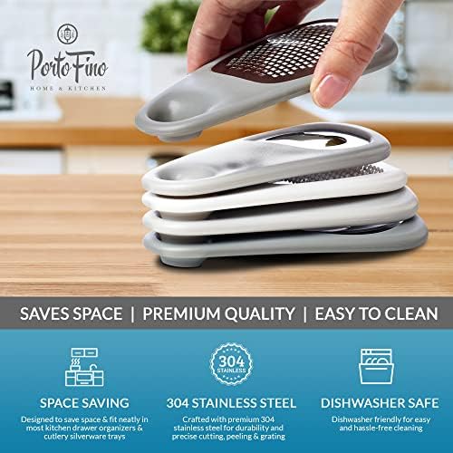 PortoFino Kitchen Gadgets Set 5 Pieces, Includes Pizza Cutter, Cheese Grater, Vegetable Peeler, Bottle Opener, Garlic Grinder, RV Kitchen Accessories, Space Saving Design, Dishwasher Safe