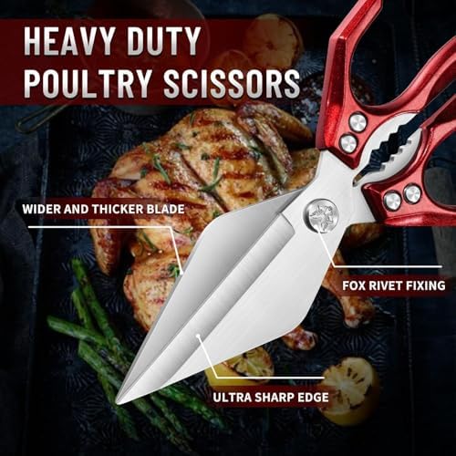 Dream Reach Heavy Duty Poultry Shears for Food with Red Ergonomic Handle