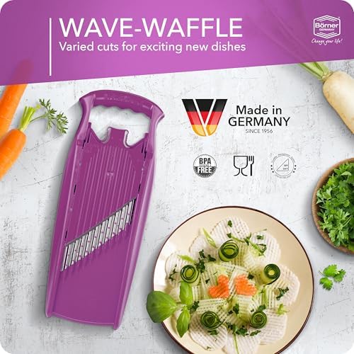 Börner by Reston Lloyd Wave-Waffle Power Line • Crinkle Cut/Spirelli Vegetable Slicer & Food Safety Holder • Slicer for Wave Waffle Cut Style • Multiple Thickness Options • Made in Germany, Purple