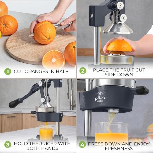 Zulay Kitchen Cast Iron Juicer - Heavy Duty Orange Juicer with Detachable Strainers for Easy Cleaning, Citrus Press for Citrus Fruits, Perfect for Bartenders, Juice Lovers & Health Enthusiasts