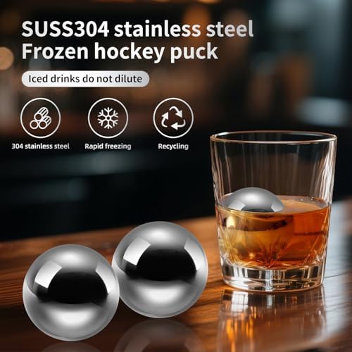 Whiskey Balls Reusable Stainless Steel Metal Ice Sphere Cubes Beverage Chilling Rocks Whiskey Stones for Red Wine, Bar Beer, Scotch, Vodka Drinks
