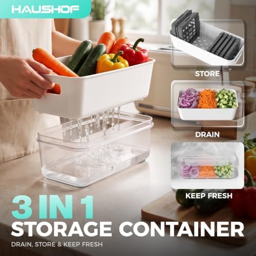 HAUSHOF 9-in-1 Vegetable Chopper & Mandoline Slicer, 7 Blades, Drain Basket