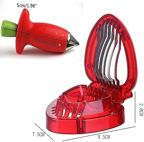 Slowtee 3pcs Strawberry Slicer/Cutter/Corer, Strawberry Huller Fruit Leaf Stem Remover Salad Cake Tools for Kitchen Gadget Accessories, 2 Leaf Stem Removers, 1 Cutter