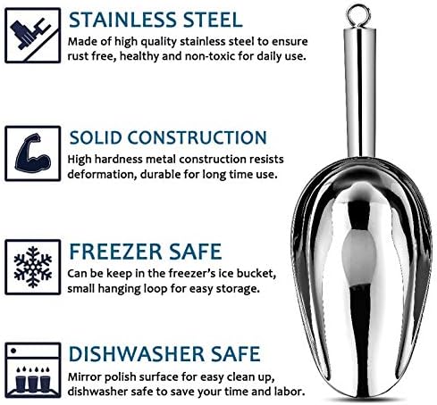 E-far Metal Ice Scoop Set of 2, 12 Ounces Kitchen Ice Scooper for Ice Maker