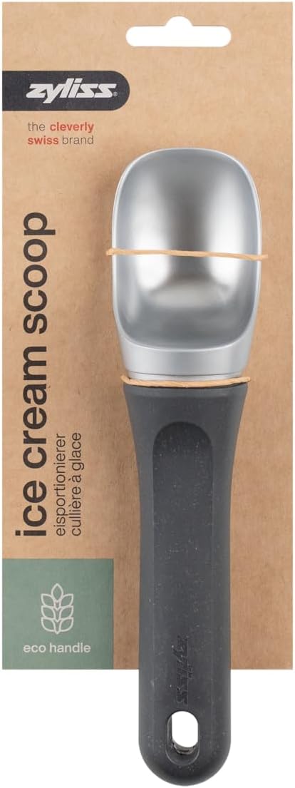 Zyliss Ice Cream Scoop – Heavy Duty with Ergonomic Wheat Straw Handle – Non Stick, Dishwasher Safe – Ideal for Hard Ice Cream, Sorbet, Sundaes & Baking Toppings – Black