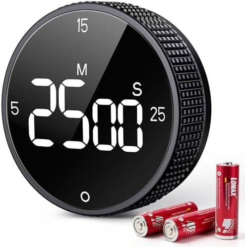 Digital Magnetic Kitchen Timer for Cooking, Large LED Countdown Timer, Rotating Pomodoro Timer, Volume Adjustable, 5/15/25 Min Presets for Kitchen Classroom Grilling Studying