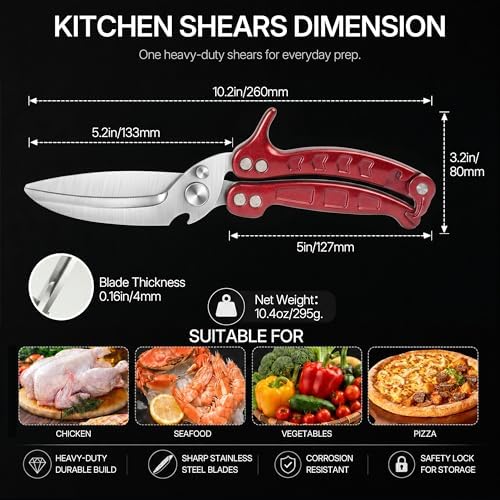 Kitchen Scissors All Purpose Heavy Duty, Stainless Steel Heavy Duty Kitchen Shears for Bone, Poultry, Chicken, Vegetable, Meat & Seafood Cooking Food Scissors With Safety Spring Lock