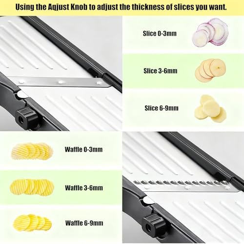 Mandoline Food Slicer for Kitchen, Adjustable Stainless Steel Mandoline Vegetable Slicer, Onion/Potato Slicer/French Fry Cutter, 6-Piece Fruit & Vegetable Cutting Set (Black/Silver)