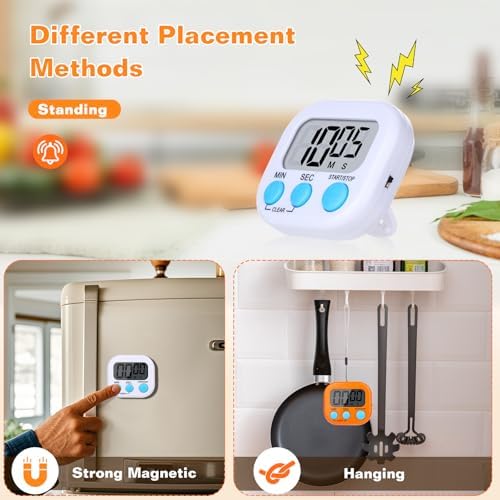 12 Pack Digital Kitchen Timers, Magnetic Countdown Timer with Loud Alarm