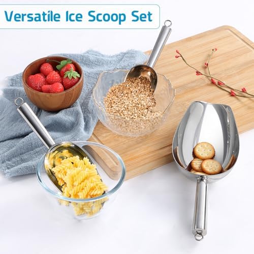 P&P CHEF Ice Scoop Set of 3, Stainless Steel Food Scoop,3+6+8 Oz & Silver