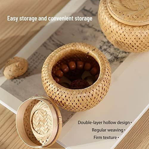 Handmade Weaving Garlic Keeper for Counter, Vintage Bamboo Garlic Storage Container, Ventilated Freshness Garlic Bowl(Medium)