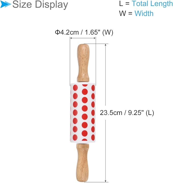 Silicone Rolling Pins, 9.25" Length, Silicone & Oak Non-Stick Ergonomic Wooden Handle Fondant Dough Roller Red White - (Applications: for Baking DIY Projects)