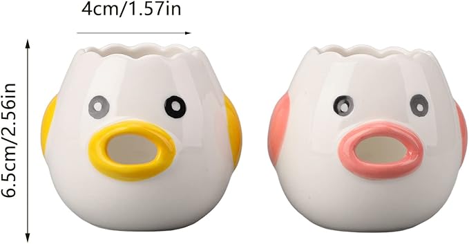 2Pcs Ceramic Egg Separator Set, Chicken-Shaped Yolk & White Divider | Pink/Yellow｜Serrated Edge Design｜Baking/Cooking Use｜Mess-Free Separation｜Dishwasher Safe｜Compact Storage｜Fun Kitchen Gadget