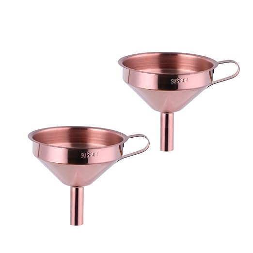 Buyer Star 2PCS Funnel with Detachable Filter,18/8（304） Stainless Steel, Food Grade Metal Kitchen Funnels (Rose Gold)