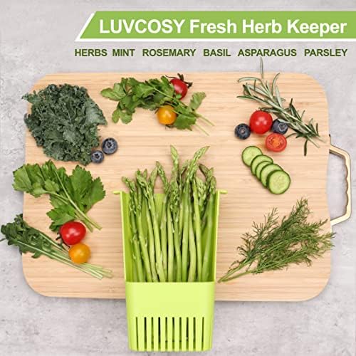 LUVCOSY Herb Keeper, BPA-Free Plastic Herb Saver with an Inner Basket for Cilantro, Mint, Parsley, and Asparagus, Keeps Fresh Herbs for 3 Times Longer,1Pcs, Green