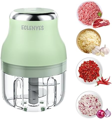Vegetable Chopper, Electric Garlic Chopper, 250ML USB Rechargeable Mini Blender, Powerful Small Food Processor, Blender to Vegetable, Wireless Food Cutter for Ginger, Chili, Fruit, Meat, etc（Green）