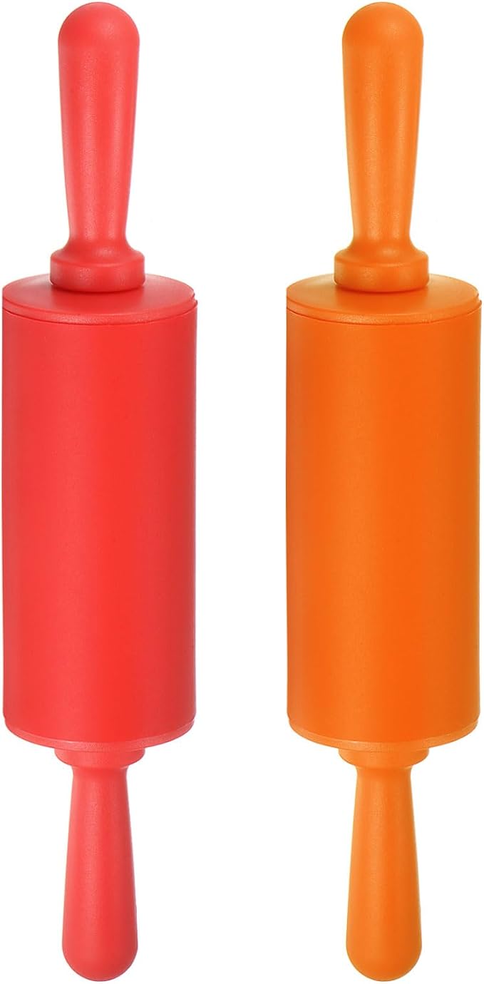 HARFINGTON Silicone Rolling Pins for Baking 9 Inch Non Stick Rolling Pin Small Roller Playdough Rolling Pins for Dough Pizza Pastry Fondant Kitchen, Red & Orange