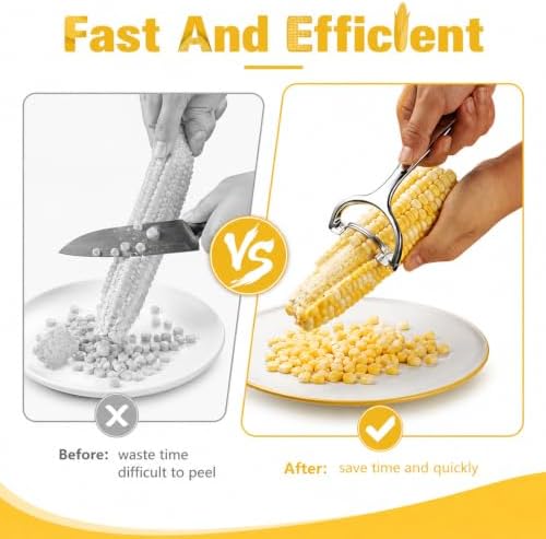 2Pcs Upgraded Corn Peeler, Stainless Steel Corn on the Cob Stripper Tool, Ergonomic Non-Slip Handle, Smooth Corn Kernel Cutter for Kitchen, Meal Prep, Gift for Cooking Lovers
