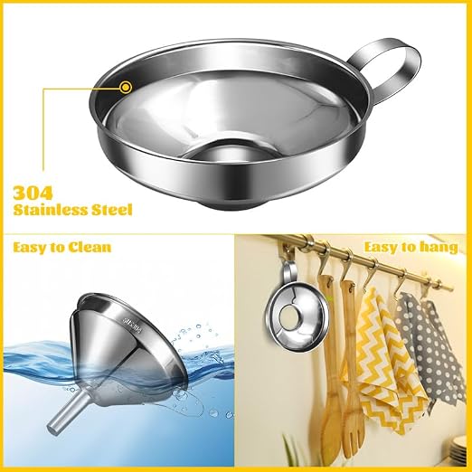 8 Pieces Stainless Steel Funnels with Fine Mesh Strainer for Canning | Metal Canning Funnels Wide Mouth Canning Funnel Household for Filling Bottles Oil Power Jam Grains