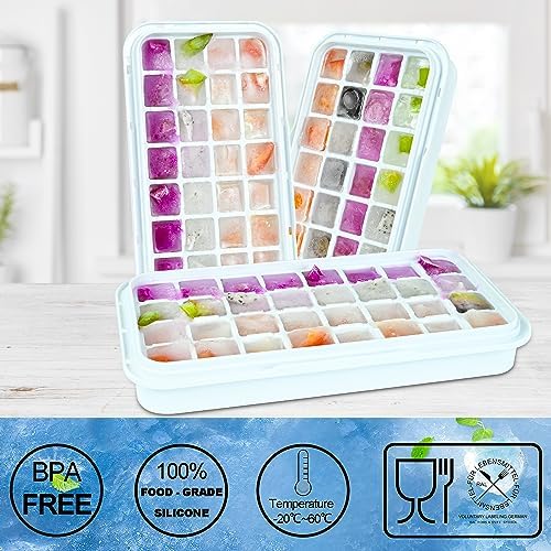 Ice Cube Trays 3 Pack, Silicone Ice Cube Trays for Freezer, Easy-Release Silicone 32 Ice Cube Trays, LFGB Certified and BPA Free, Reusable IceCubes for Freezer, Stackable Ice Trays with Covers