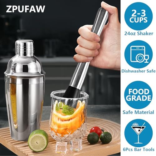 ZPUFAW 6-Piece Cocktail Shaker Set, Bartender Kit, Drink Shaker, Bar Set