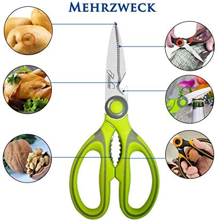 Kitchen Shears, Premium Heavy Duty Shears Ultra Sharp Stainless Steel Multi-function Kitchen Scissors for Chicken/Poultry/Fish/Meat/Vegetables/Herbs/BBQ… (Light Green) (Pack of 2)