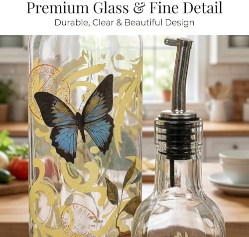 DUSVALLY 2 Pack Glass Olive Oil Dispenser, 17oz Oil & Vinegar Bottles