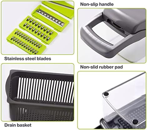 Vegetable Chopper 15-1 with Container - 8 Blades Dicer Chopper Cutter & Slicer - Draining Basket, Peeler, Egg separator, and Many More - Vegetable Chopper for Onions, Potatoes, Tomatoes
