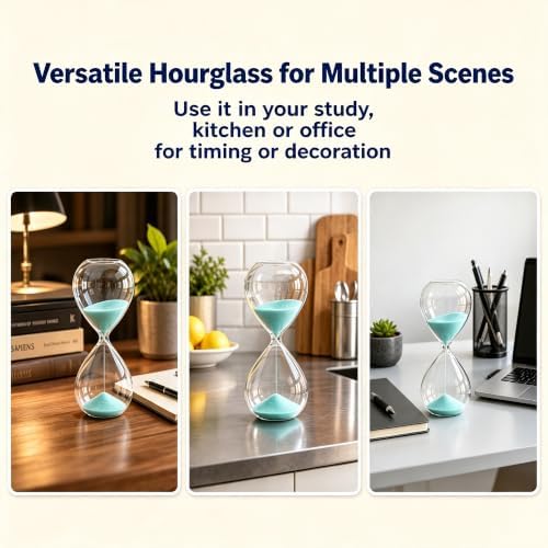 Hourglass, HoveBeaty Light Blue Sand Timer, 15 Minute Hand-Blown Glass