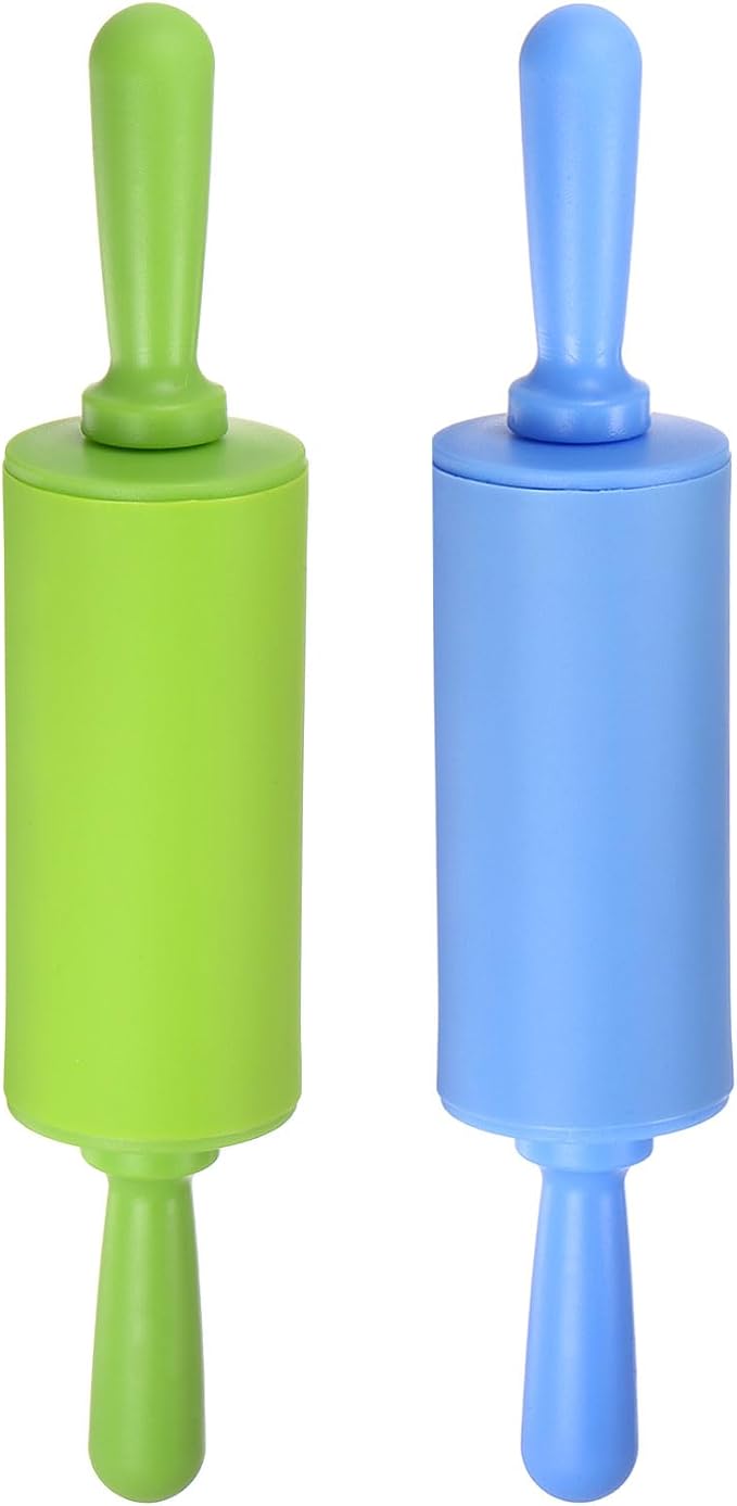 HARFINGTON Silicone Rolling Pins for Baking 9 Inch Non Stick Rolling Pin Small Roller Playdough Rolling Pins for Dough Pizza Pastry Fondant Kitchen, Blue & Green