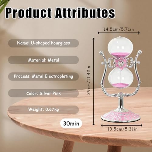 Sand Timer 30 Minutes,Hour Glass,Metal Vintage Hourglass,Hourglass Decor,for Home Decoration Office Desk Wedding Party Decor Kitchen Timer (U-Shaped, 30 Min)