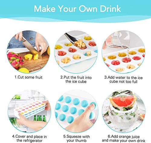 Ice Cube Trays with Lids BPA Free, 4 Pack Easy Release Silicone Ice Cube Trays for Freezer 84 Sphere Ice Tray with Stackable No Spill Lids, Dishwasher Safe, Blue & Green