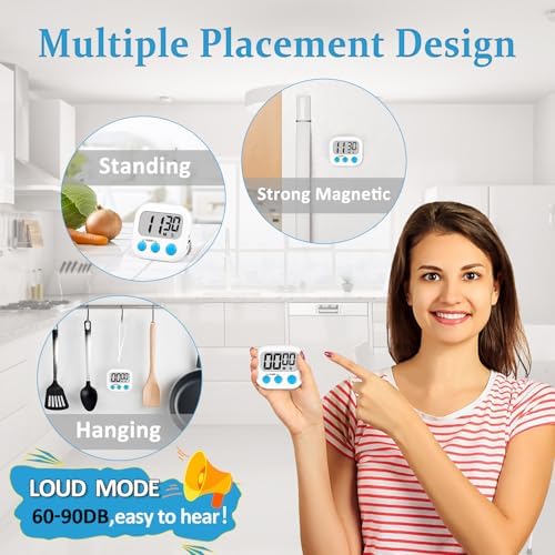 ZILLEEN Digital Kitchen Classroom Timers for Kids Cooking 12pcs Wht Blu Pk
