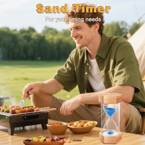 20 Minute Hourglass Sand Timer, Natural Wood Grain Hexagonal Hour Glass Sand Clock 20 Minutes, Reloj De Arena, Large Wooden Sandglass Sand Watçh 20 Min for Rustic Desk Decor, Office, Game, Classroom