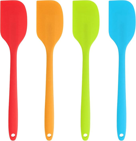 Joeji's Kitchen Set of 4 Silicone Spatulas for Cooking Baking - Non-Stick Kitchen Utensils in Assorted Bright Colours - Cake Batter Cream Scraper - Heat Resistant and Food Safe - Orange Blue Green Red