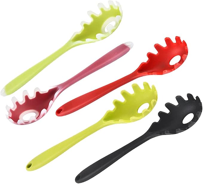 Silicone Pasta Fork, Spaghetti Server Tongs, Noodles Spoon, Eco Friendly and BPA Free - Red 1, 28.5x5.5x3.5cm